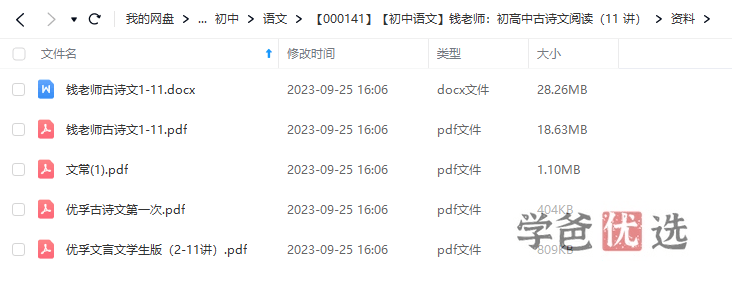 图片[4]-【000141】【初中语文】钱老师：初高中古诗文阅读（11讲）-学爸优选