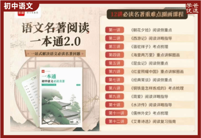 【002168】【初中语文】乐读：语文名著阅读一本通（12本必读名著重难点）-学爸优选